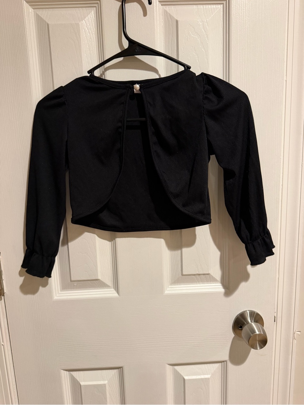 Black Long-Sleeve Open-Back Women's Top